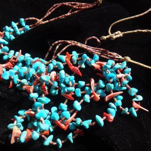 Vintage Native  American Necklace- Sleeping Beauty Turquoise & Shell